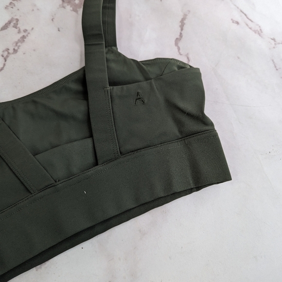 ADAY Sports Bra Womens Lighten Up Shadow Army Green Moss Square Neck V Back - Picture 7 of 8
